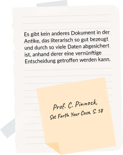 Post-its mit Zitat von Prof. C. Pinnock über die Überlieferung der Bibel